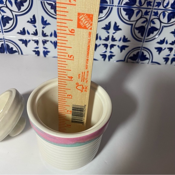 Vintage Treasure Craft Mirage Stoneware Sugar container w/Lid, Pink & Green - Picture 9 of 14